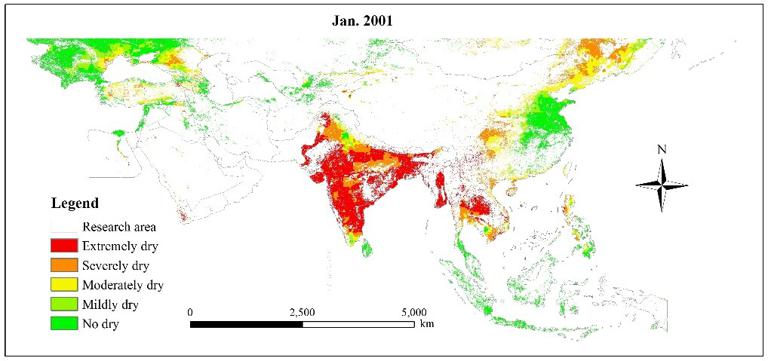 Drought levels in the cropland in Belt and Road area from 2001 to 2013