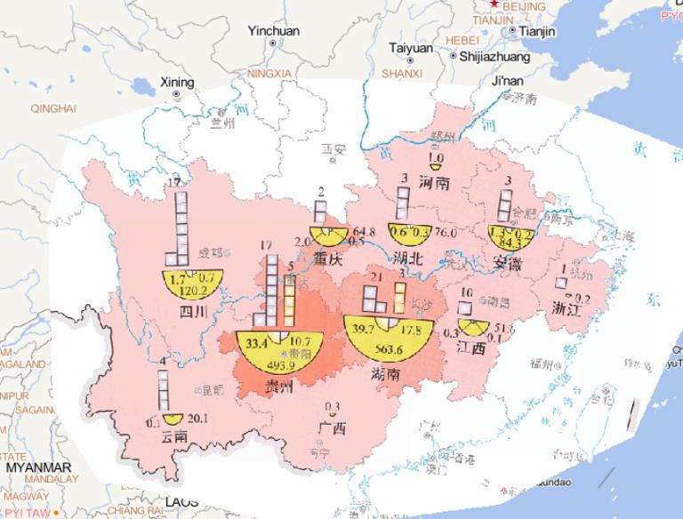 Online map of people affected by flood disaster in southern China in mid July 2014