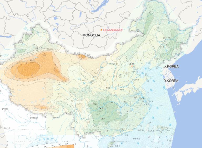 Online map of extreme threshold distribution of continuous precipitation free days in China