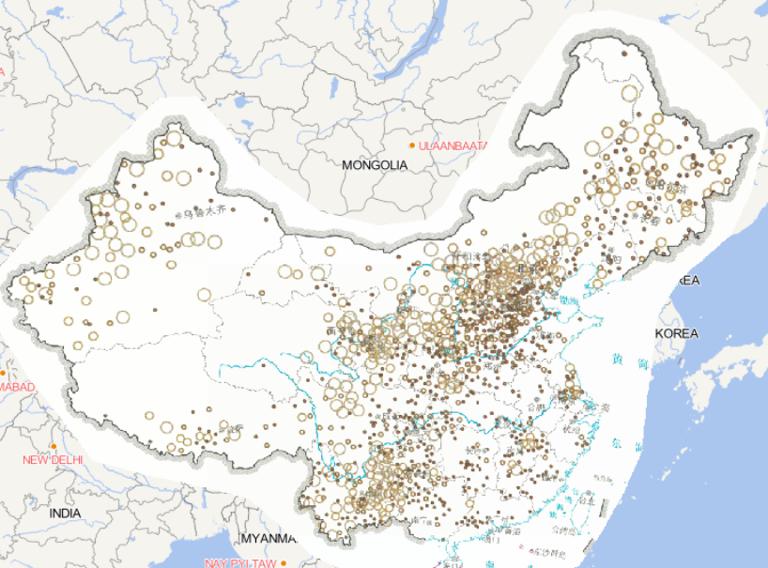 Online map of frequency distribution of wind and hail disasters in China in 2014