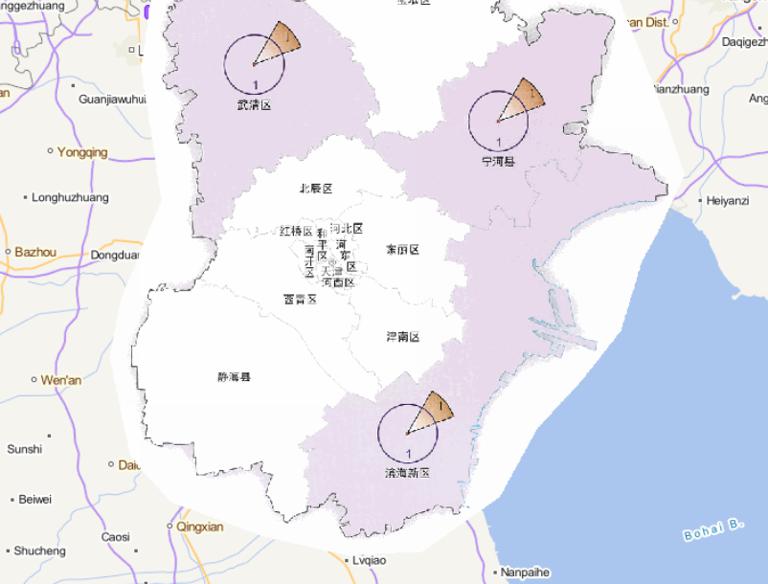 Online map of disaster frequency distribution by disaster type in Tianjin in 2014