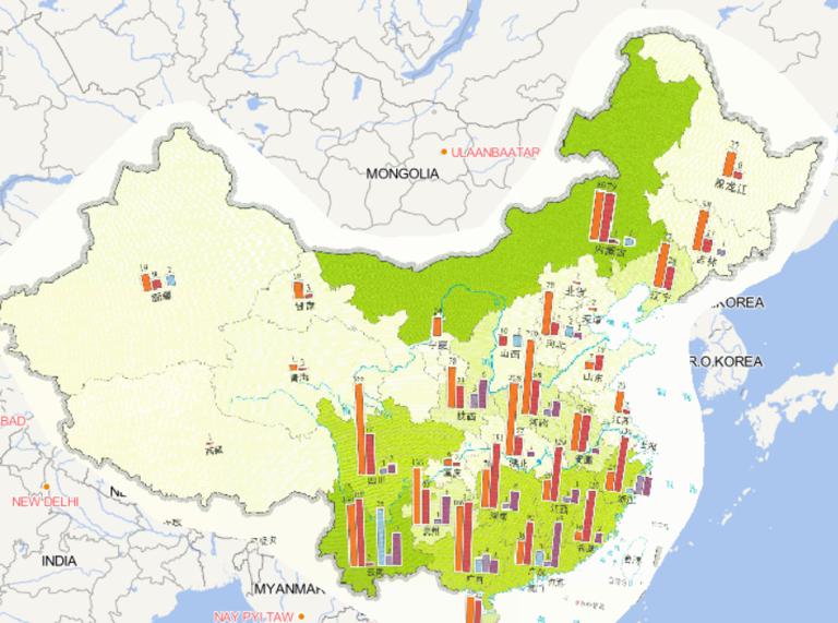 Online map of forest fire distribution in China in 2014