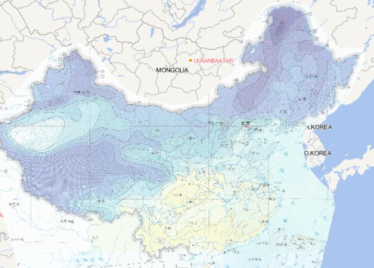 Online map of March minimum daily temperature distribution in China