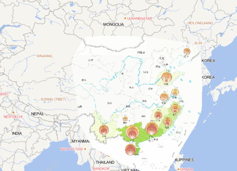 Online map of crop damage caused by typhoon disasters in China in 2014