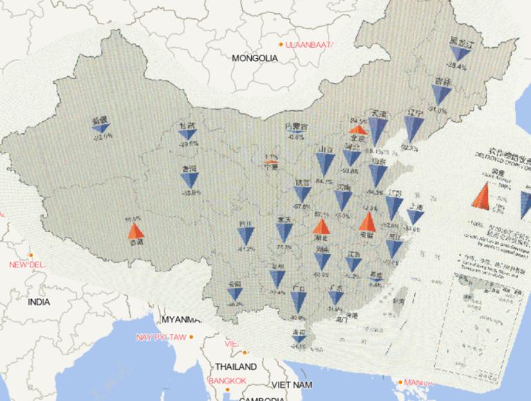 Online map of comparison of provincial destroyed crops in 2016 to the annual mean since 2000 in China