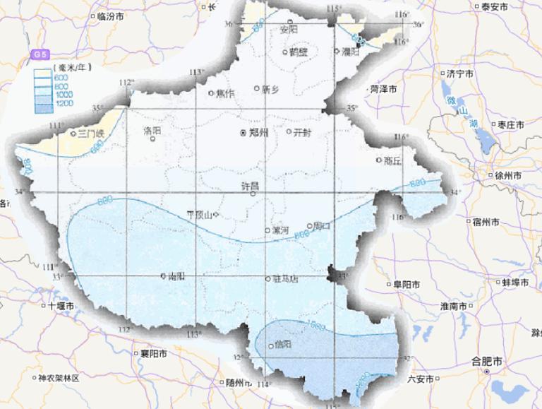 Online map of annual precipitation in Henan Province, China