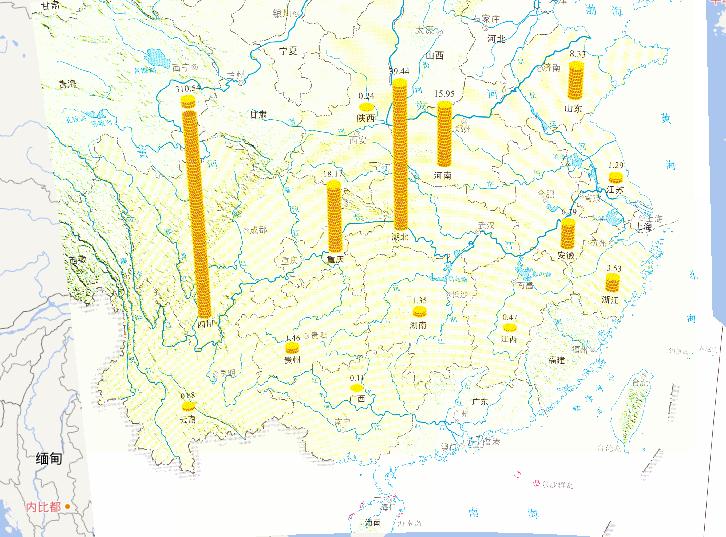 Direct economic losses online map from July 14th to 22nd, 2010 during the mid and late July's flood disaster period in South China
