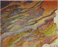 The upper left image is a reproduction of part of the geologic map of Pennsylvania; color patterns represent the surface distribution of stratigraphic rock units of different ages.