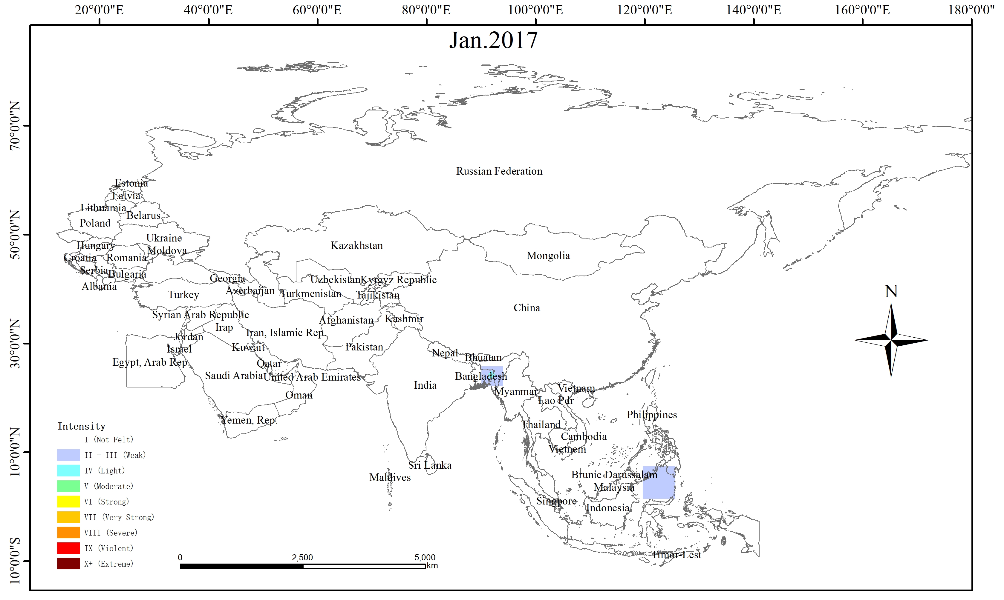 Spatio-temporal Distribution of Earthquake Disaster in the Belt and Road Area in 2017