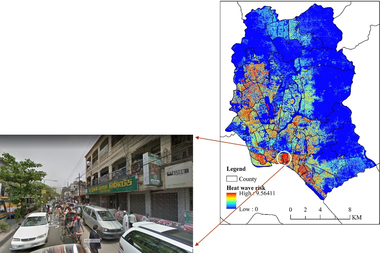 Bangladesh Dhaka heatwave risk assessment on 30 meters