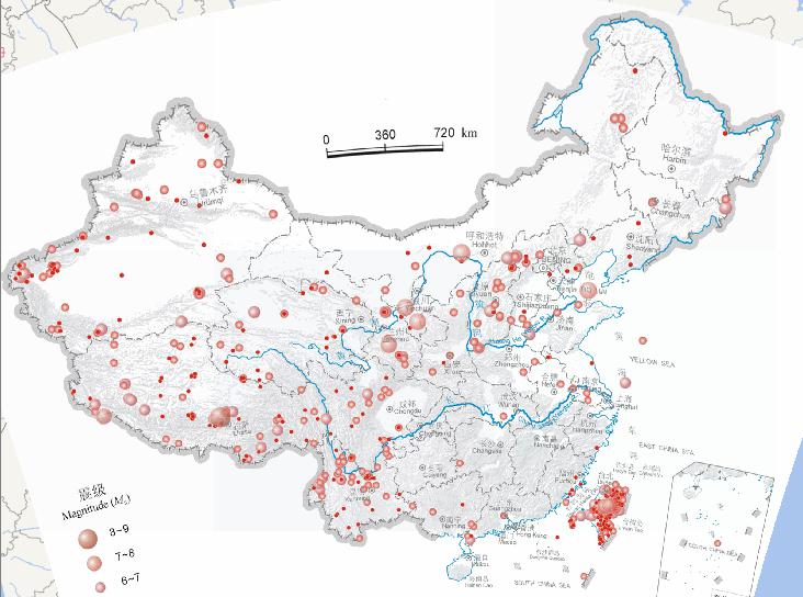 Epicentral online distribution map of the Chinese earthquake (2300 BC - 2000, October, magnitude 4 or above)