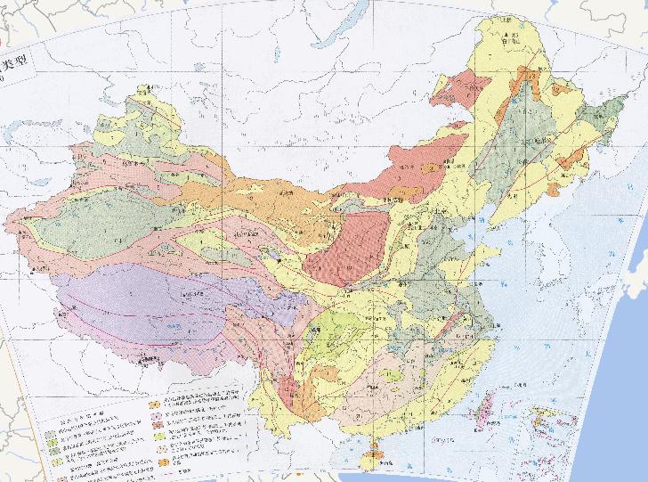 Online map of tectonic landform types in China