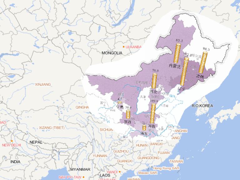 Online map of economic losses caused by drought in Northeast China from June to August 2014