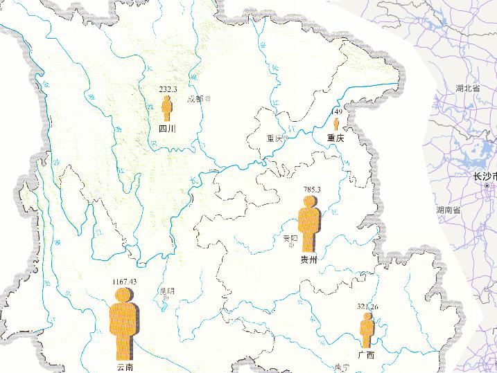 Online map of the difficult population of drinking water in the drought in southwest China in 2010