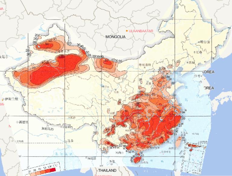 Online map of the maximum annual high temperature days in China from 1961 to 2015