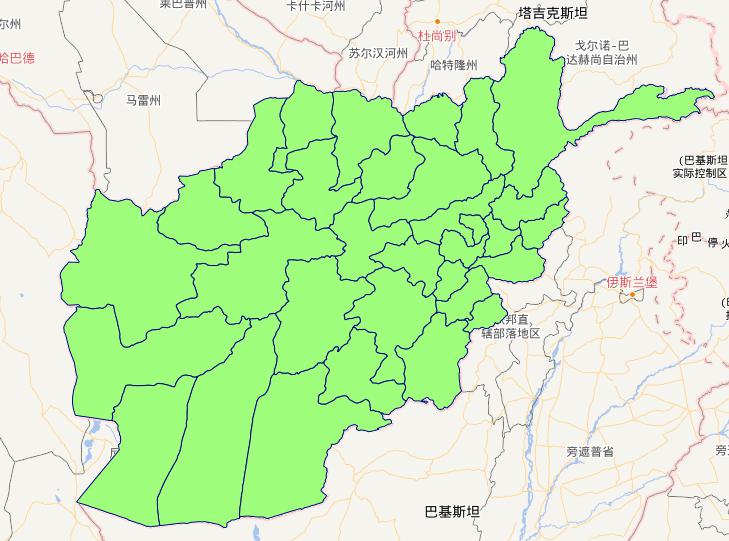 Online map of Afghanistan level 1 administrative boundaries