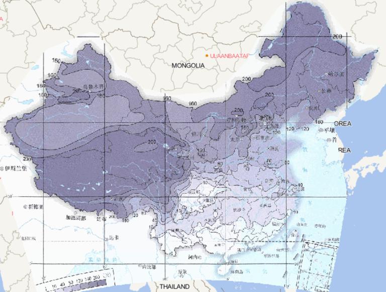 Online map of annual freezing days in China from 1981 to 2010