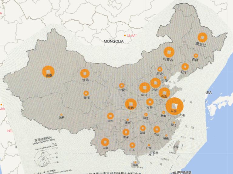 Online map of provincial direct economic loss by hail in China in 2016