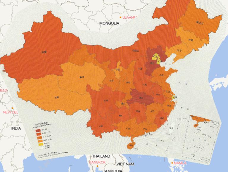 Online map of integrated disaster index by province in China in 2016