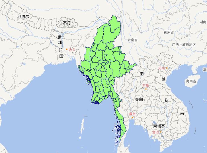Republic of the Union of Myanmar level 2 administrative boundaries online map