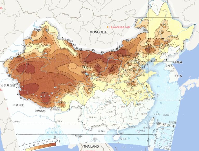 Online map of the maximum number of sandstorm days in China from 1961 to 2015