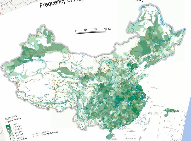 Historical online map of flood frequency in China (1949-2000)