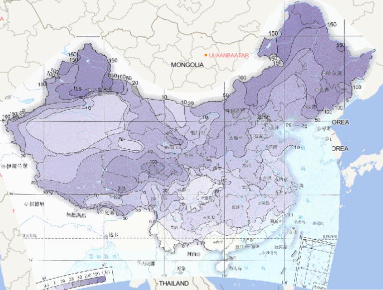 Online map of average annual snow days in China from 1981 to 2010
