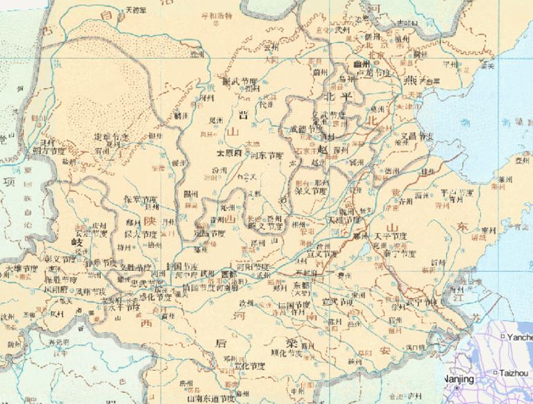 Online historical map of the Later Liang, Jin, Qi and Yan (911) in the Five Dynasties and Ten Kingdoms Period of China
