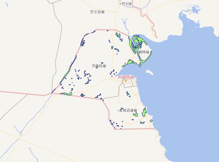 Online map of Kuwait water area