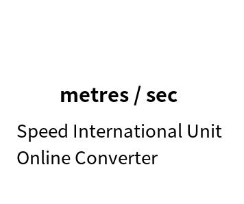Speed International Unit Online Converter