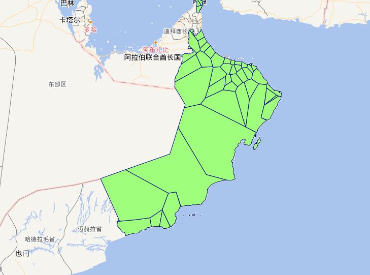 Online map of Oman level 2 administrative boundaries