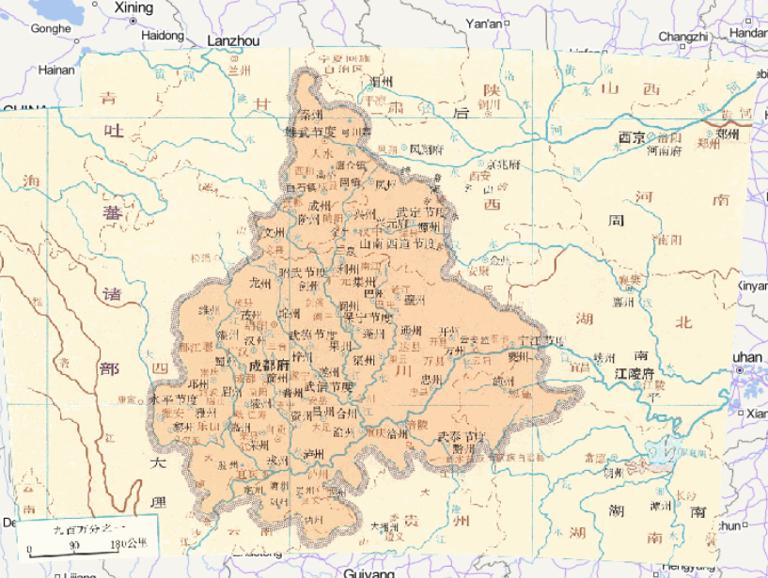 Online historical map of Later Shu (954) in the Five Dynasties and Ten Kingdoms period of China