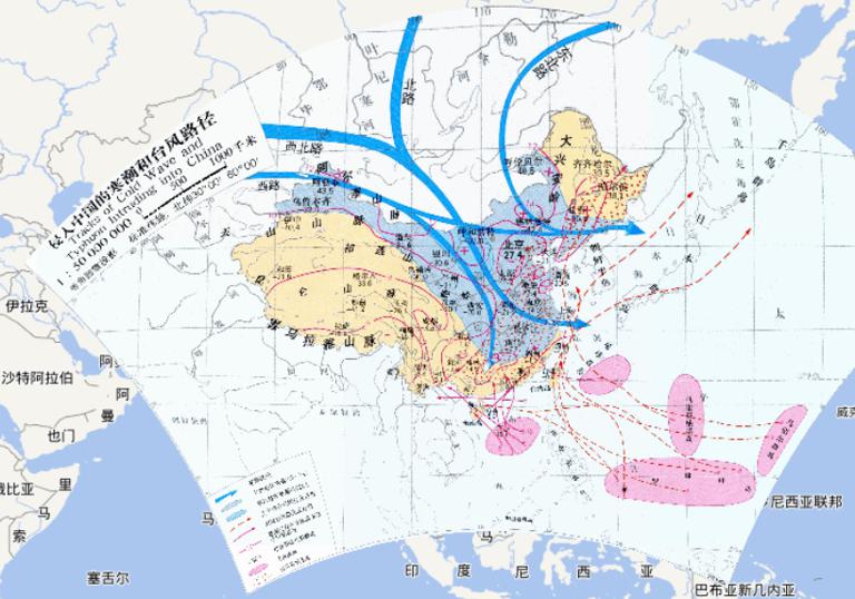 Online map of the cold tide and typhoon routes invading in China