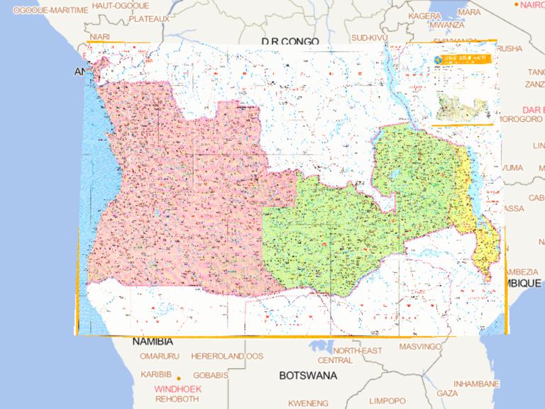Online map of Angola, Zambia, Malawi