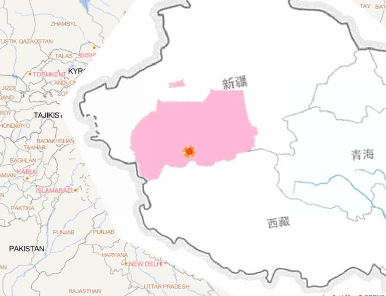 Online map of disaster distribution of 7.3 magnitude earthquake in Xinjiang's Yutian on February 12, 2014