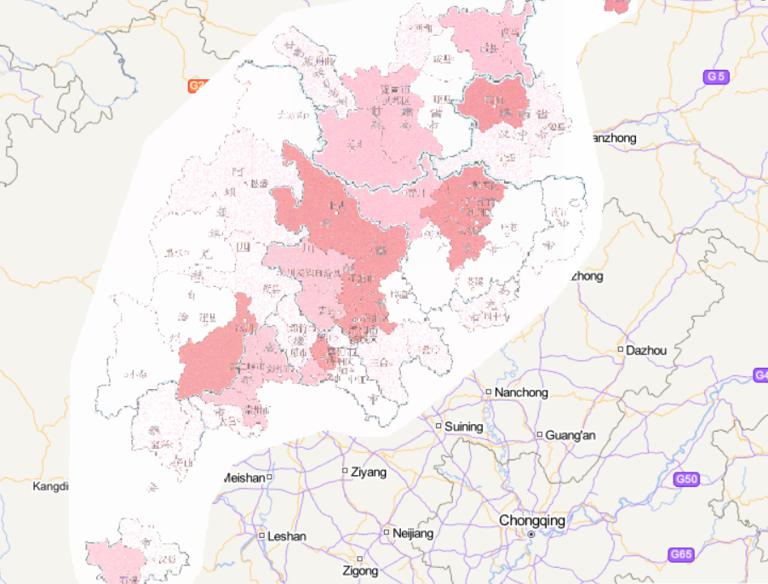 Online map of natural disaster comprehensive risk (DI) evaluation in Wenchuan disaster area in China