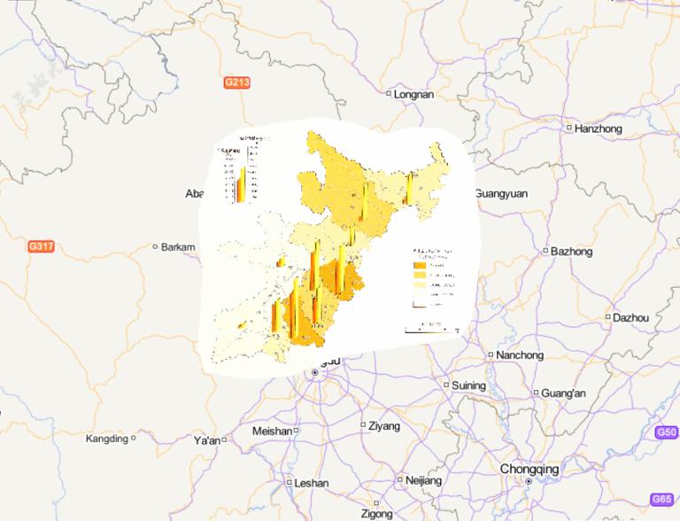 Online map of the severest disaster area cultivated land of Wenchuan in China