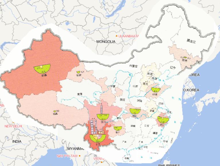 Online map of people affected by earthquake disasters in China in 2014