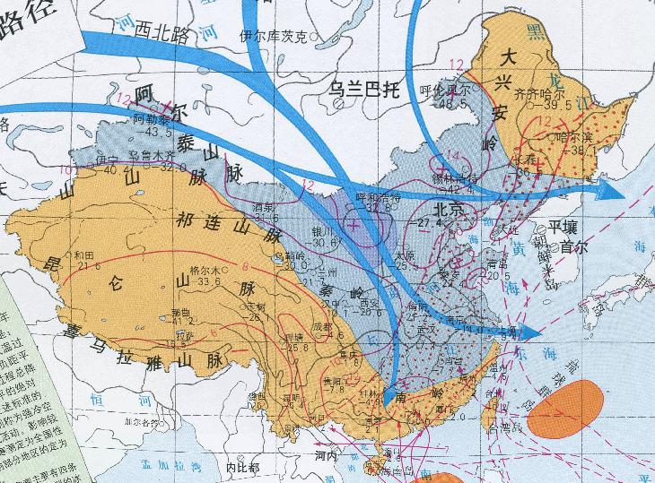Online maps of the cold tide and typhoon routes invading China