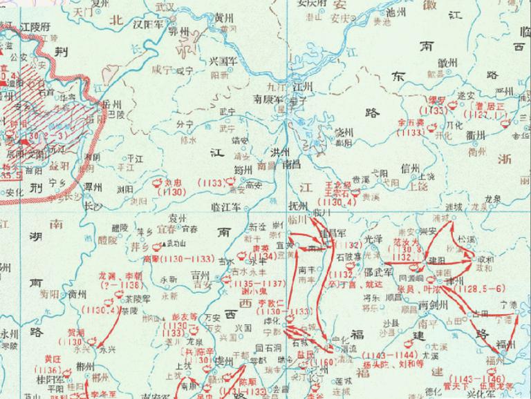 Online historical map of the People's Uprisings of the Early Southern Song Dynasty from 1127-1160 in China