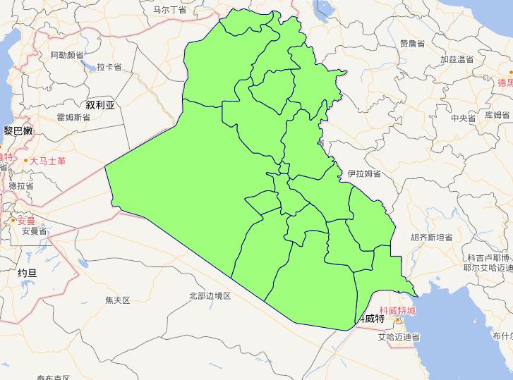 Online map of Iraqi level 1 administrative boundaries