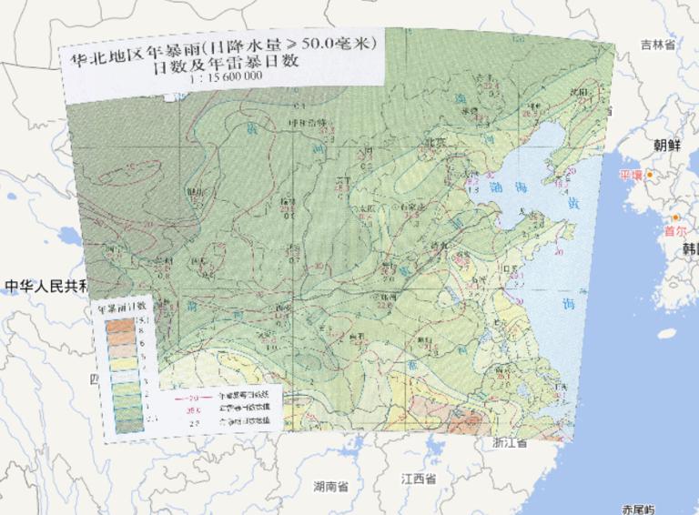 North China Region Annual rainfall (dayly rainfall ≥50.0 mm) Number of days and year Number of thunderstorm days Online map