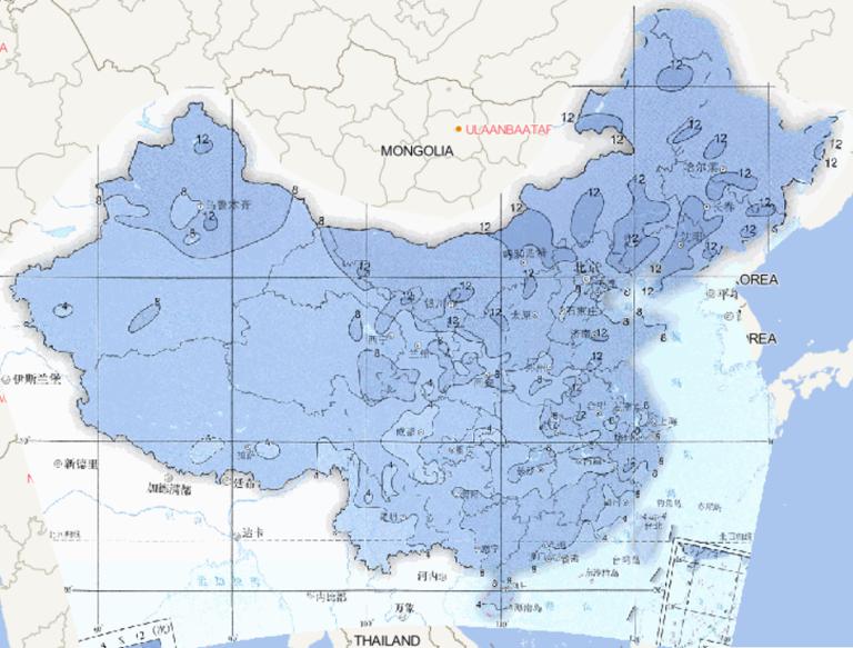 Online map of the maximum frequency of annual strong cold air in China from 1961 to 2015