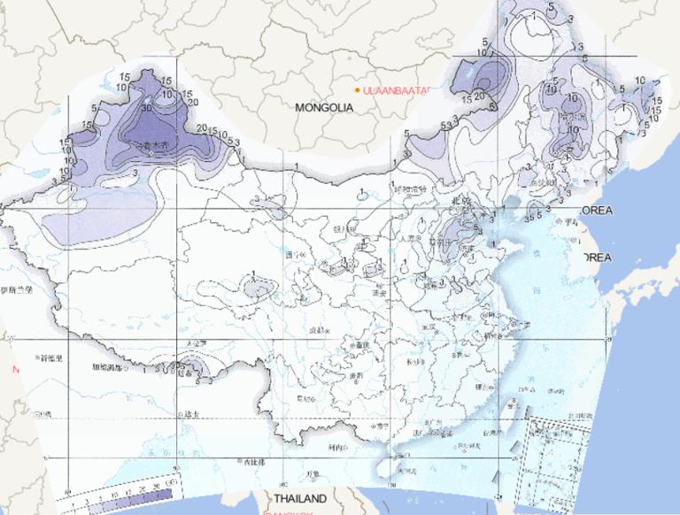 Online map of average annual rime days in China from 1981 to 2010