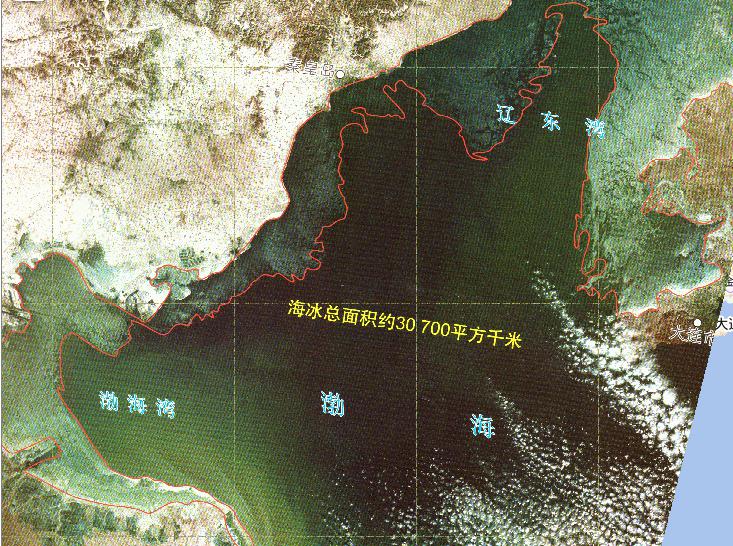 Online map of remote sensing monitoring in the key sea ice disaster area in the north of the Bohai Sea and the Huanghai Sea in January 13th, 2010
