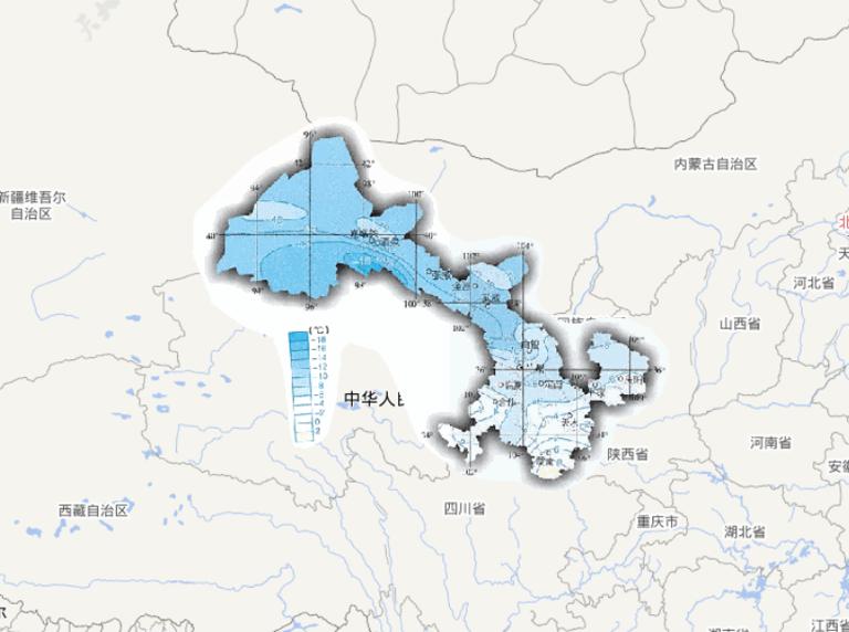 Online map of January average temperature in Gansu Province, China