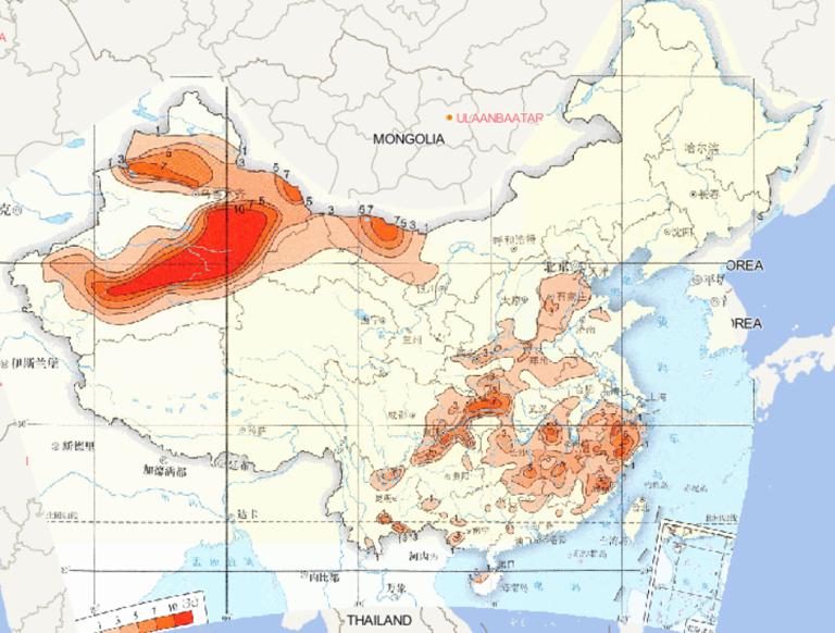 Online map of average annual extremely hot days in China from 1981 to 2010