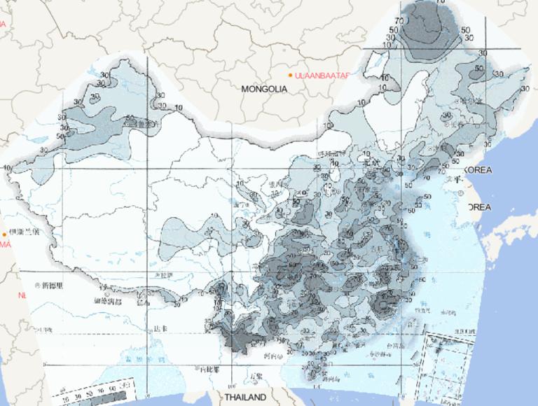Online map of the maximum annual fog days in China from 1961 to 2015