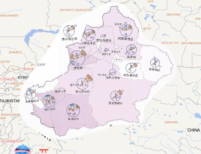 Online map of disaster frequency distribution by disaster type in Xinjiang Uygur Autonomous Region in 2014