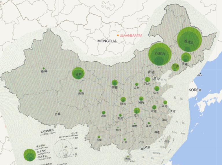 Online map of drought affected crops by province in China in 2016